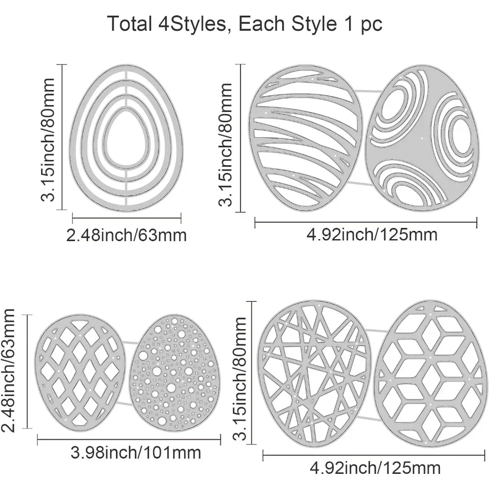 4 Style Easter Eggs Cutting Dies Carbon Steel Die Cuts for DIY Crafting Embossing Stencil Template for Easter Card Making