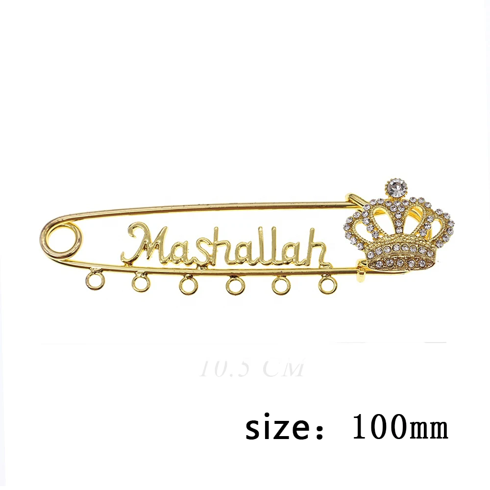 Competitve Price DIY 10cm 7 loops brooches pin rhinestone Islamic Arabic allah Ayatul Kursi Mashallah Brooch baby pins