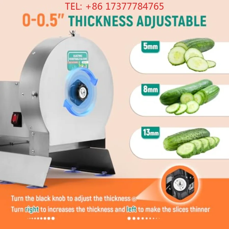 Vegetable Slicer Commercial Fruit Slicer 0-0.5'' Thickness Adjustable Stainless Steel Manual Mode with Complimentary B