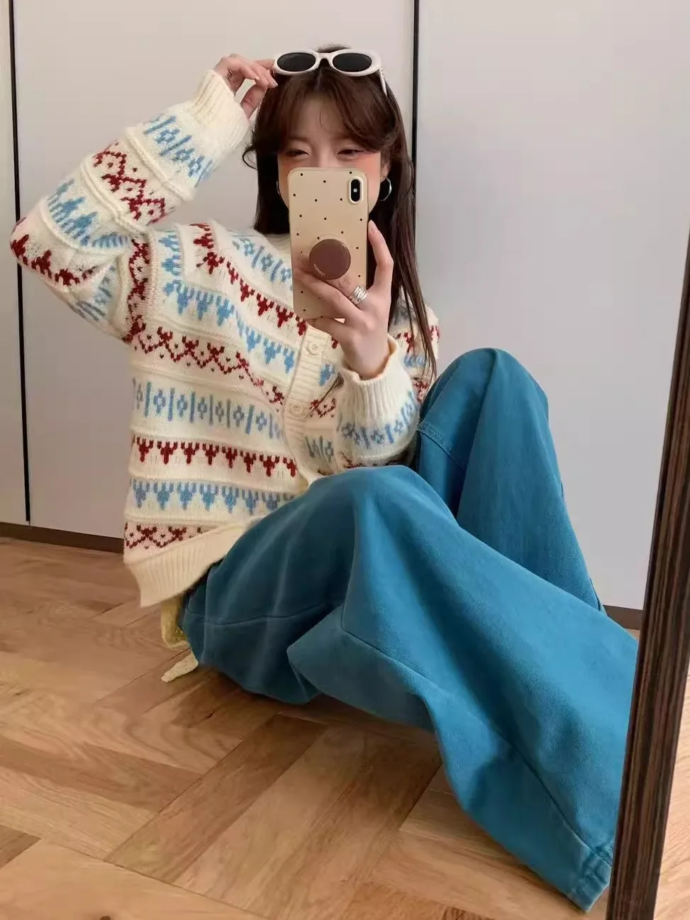 

Early Autumn Faionable Floral Embroidery Knitwear Jaet Women's Korean Sle Loose Fit Long Sve Button up Cardigan