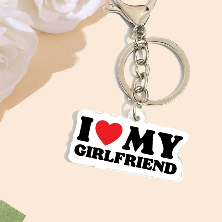 red heart love my grilfriend print acrylic Keychain For boyfriend fashion car keychain keyring bag pendant valentine‘s day gift