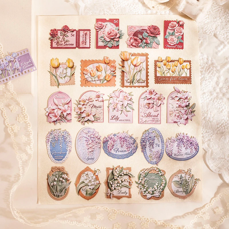 Autocollants vintage européens à motifs floraux et de timbres, décorations pour collages de journal créatif, cadeaux idéaux pour les fêtes et les anniversaires