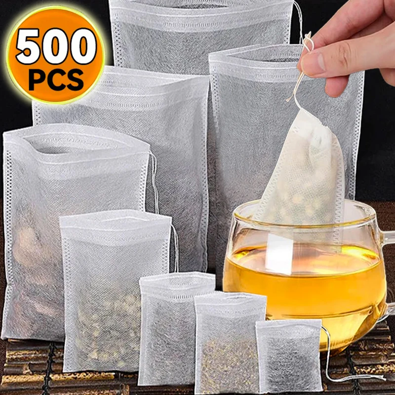 

50/500PCS Disposable Tea Bags Non-woven Fabric Drawstring Tea Infuser Spice Loose Tea Coffee Seal Filter Mesh Bag Kitchen Supply