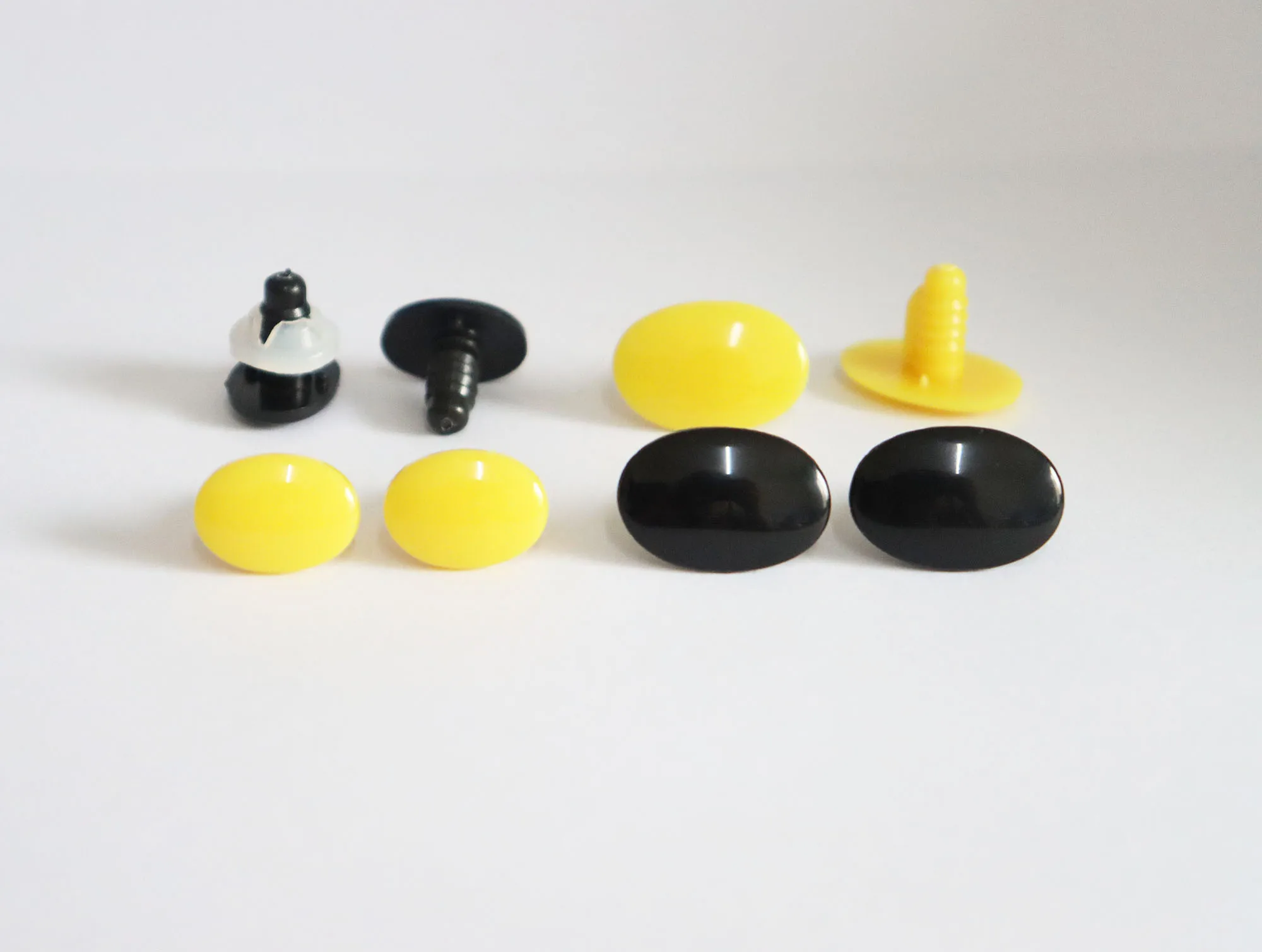 Piezas de juguete ovalado plano de 12x17mm, 15x22mm, amarillo, negro, Ojos de muñeca de seguridad con arandela de presión de mano para muñeca de peluche diy, 50