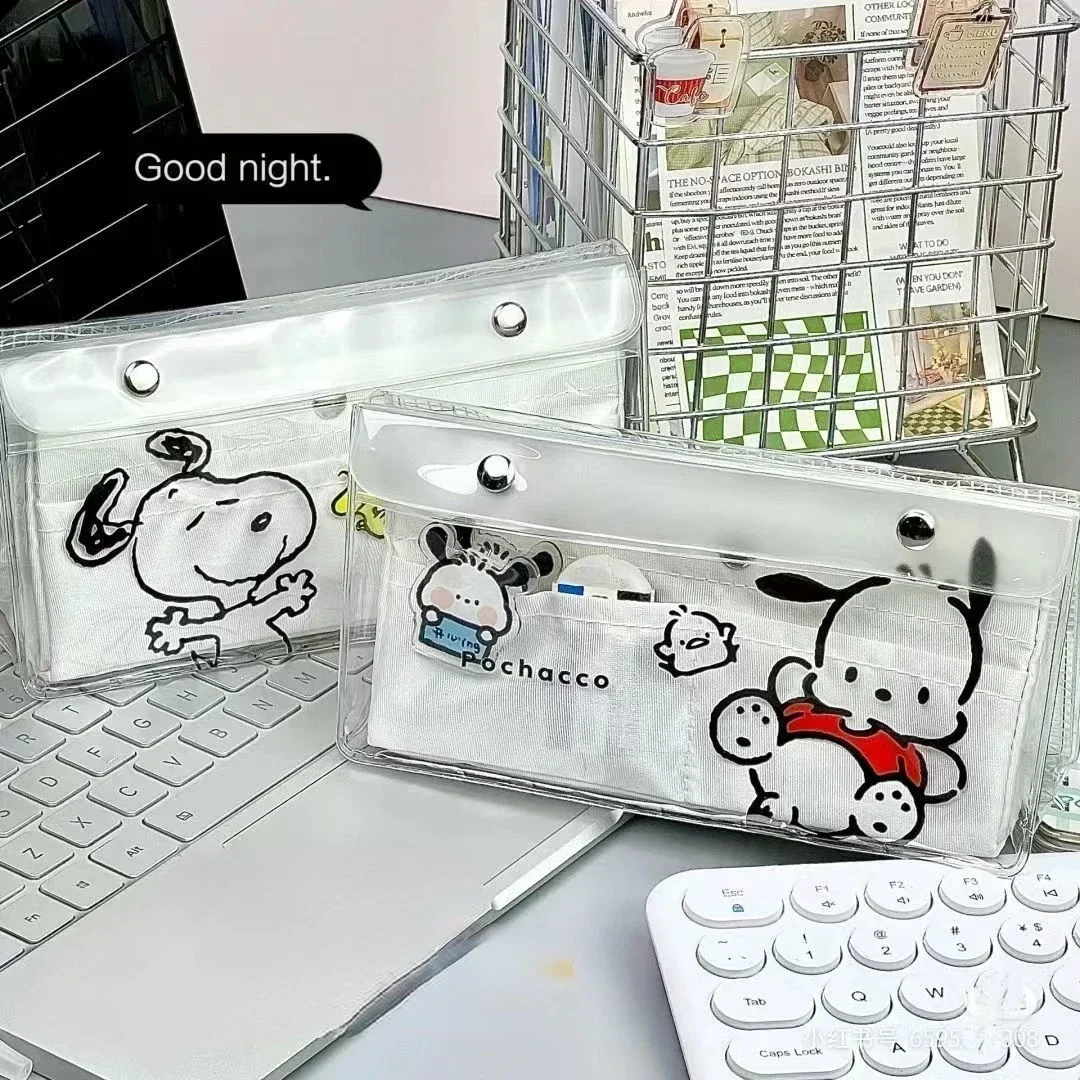 Sanrio New Cartoon Cute Translucent Pochacco Pencil Bag Pvc Waterproof Stationery Bag Large Student Multifunctional Pencil Case