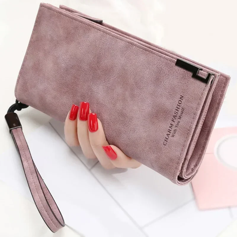 

PU Leather Women Long Wallets Fashion Frosted Large Capacity Ladies Mobile Phone Bag Multi-function Wallet Coin Purse