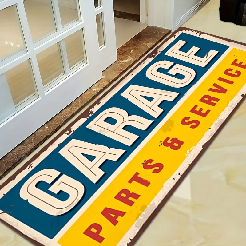 Tapis de sol antidérapant vintage pour garage, motif mécanicien rétro, idéal pour l'entrée, l'atelier ou la décoration.