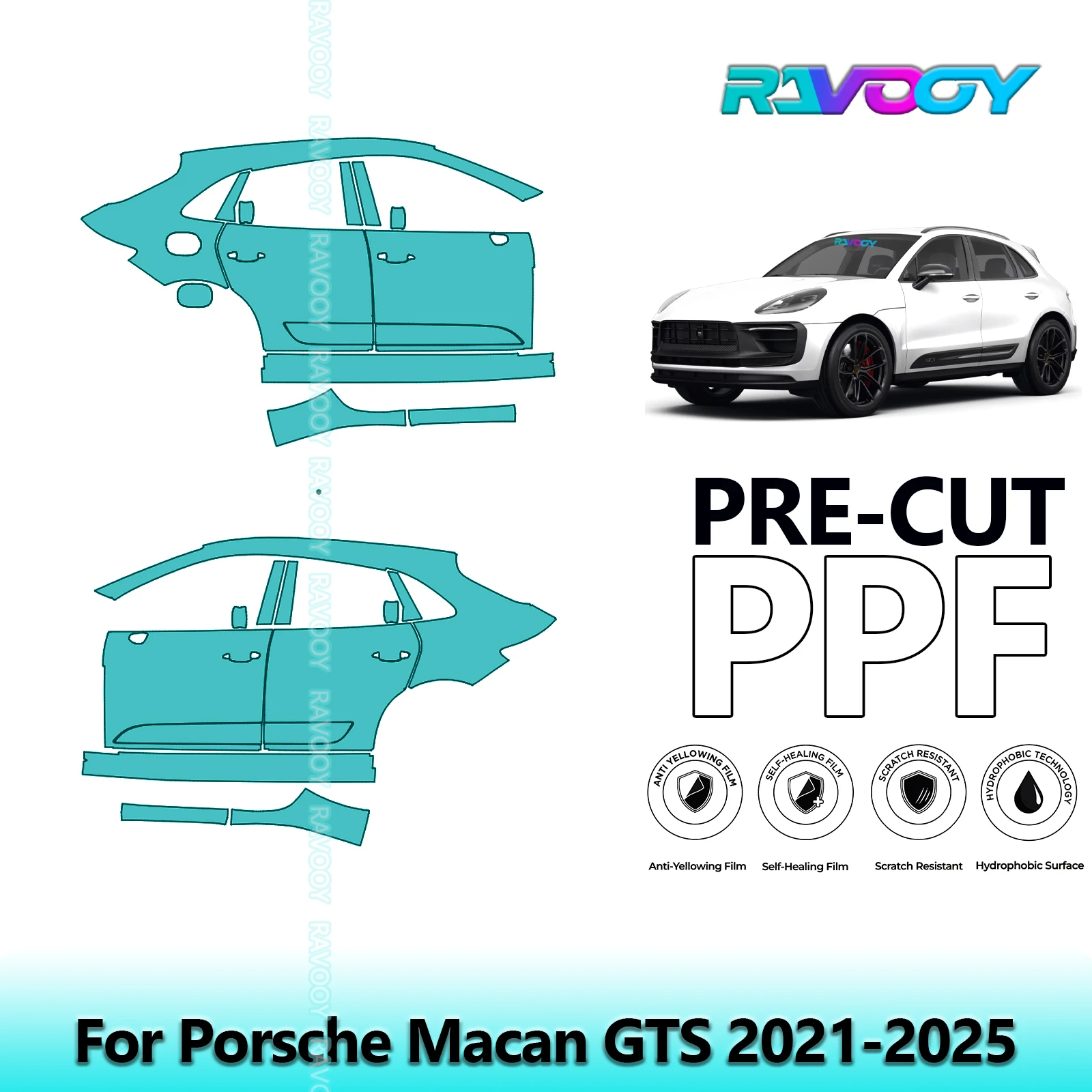 

For Porsche Macan GTS 2021-2025 8.5mil Clear Matte Pre-Cut PPF Door & A/B Pillar Kit TPU Paint Protection Film Set