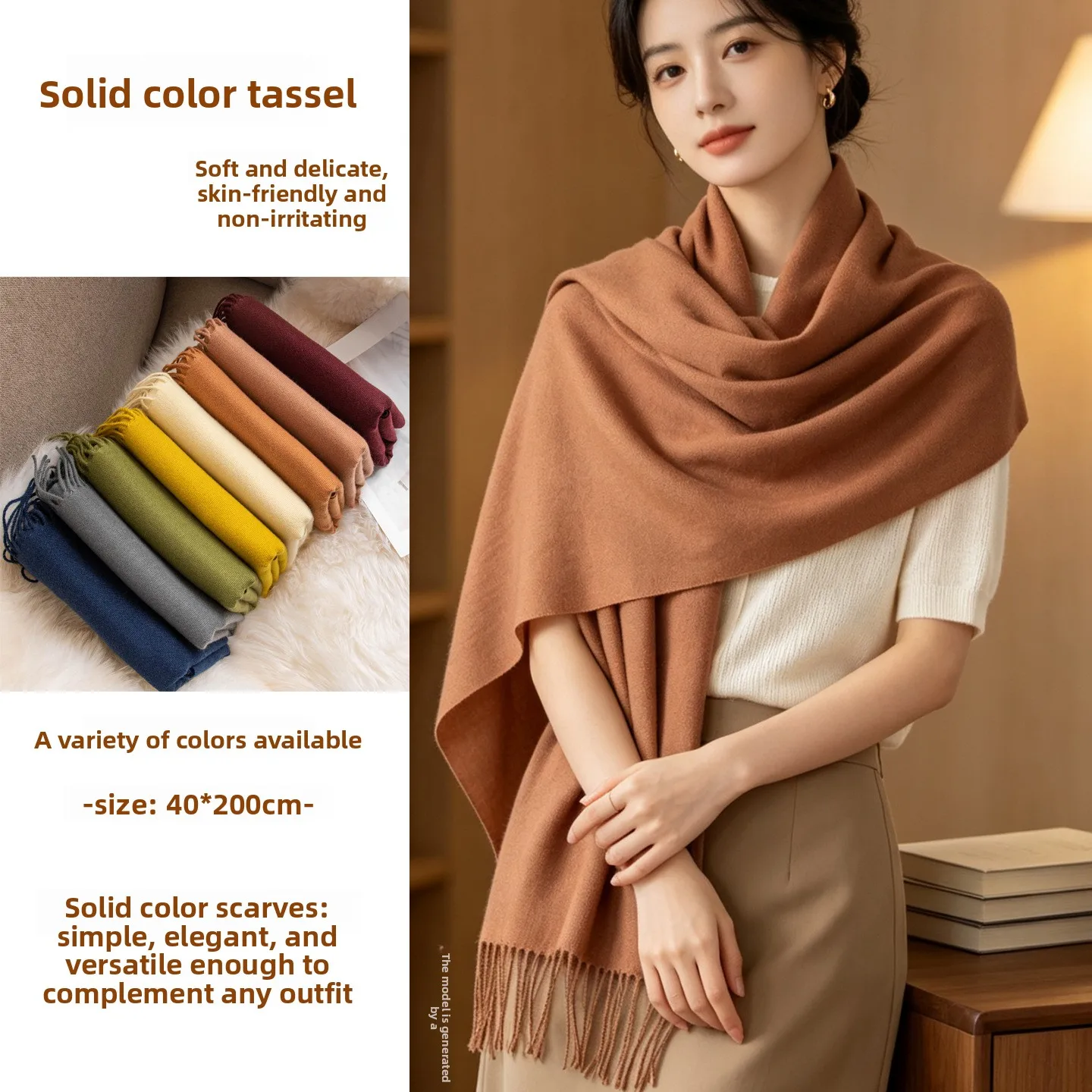 New Solid Color Maillard Imitation Cashmere Scarf Women's Autumn and Winter High Sense Korean Versatile Scarf Warm Shawl