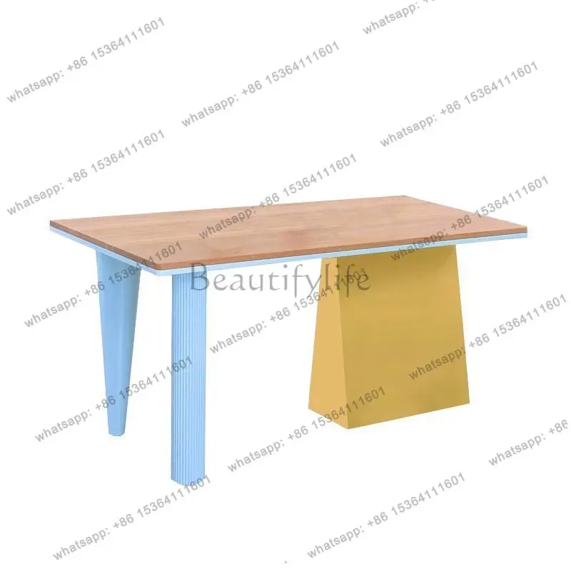 Solid wood dining table Eating table Dopamine rectangular  Designer negotiation Workbench