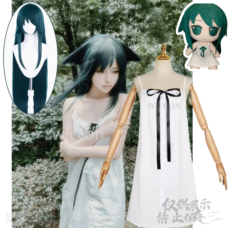 Anime Game The Song Of Saya Japanese Saya Cosplay Costume White Dress Lolita Cos Dark Green Long Wigs Halloween Party Tentacles