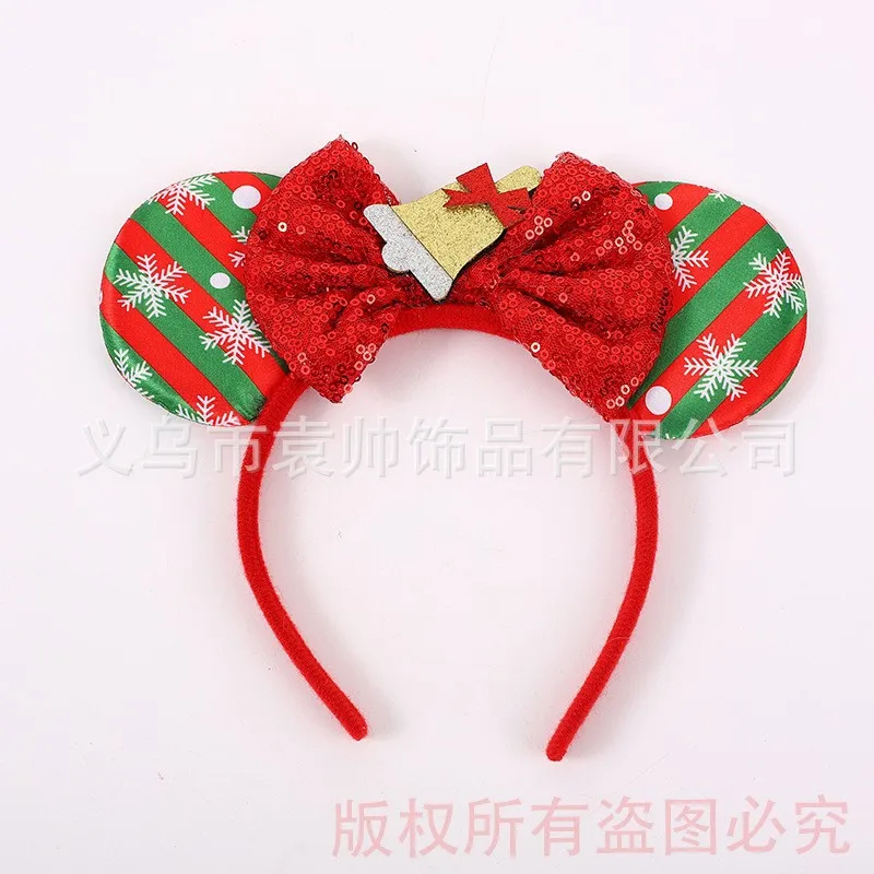 عيد الميلاد Kawaii B ديزني ميكي ماوس بريق القوس الزخرفية عقال مقاطع الشعر اللعب الملحقات للفتيات الهدايا #3