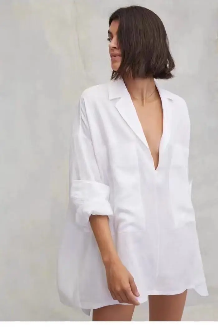 Vestido de camisa estilo solto e preguiçoso para mulheres, Sense Top, novo design