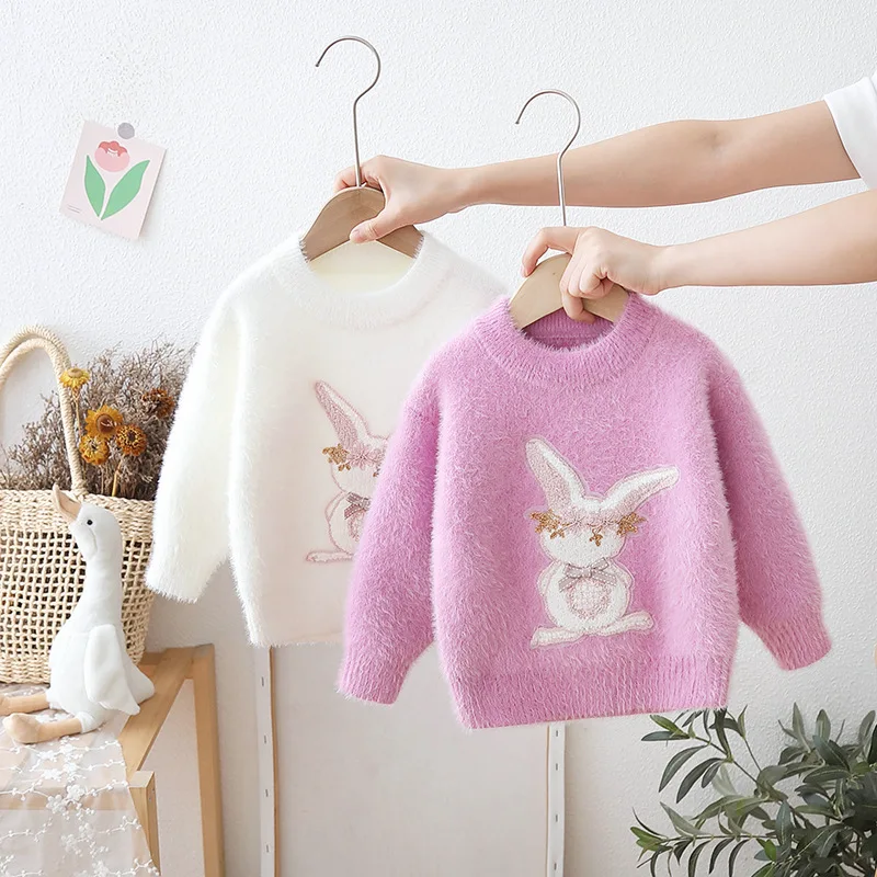 

Little Girl Children Bunny Sweaters Daily Clothes Long Sleeve Casual Knitting Pullover Tops Casual Cartoon Rabbit Jumper IY06251