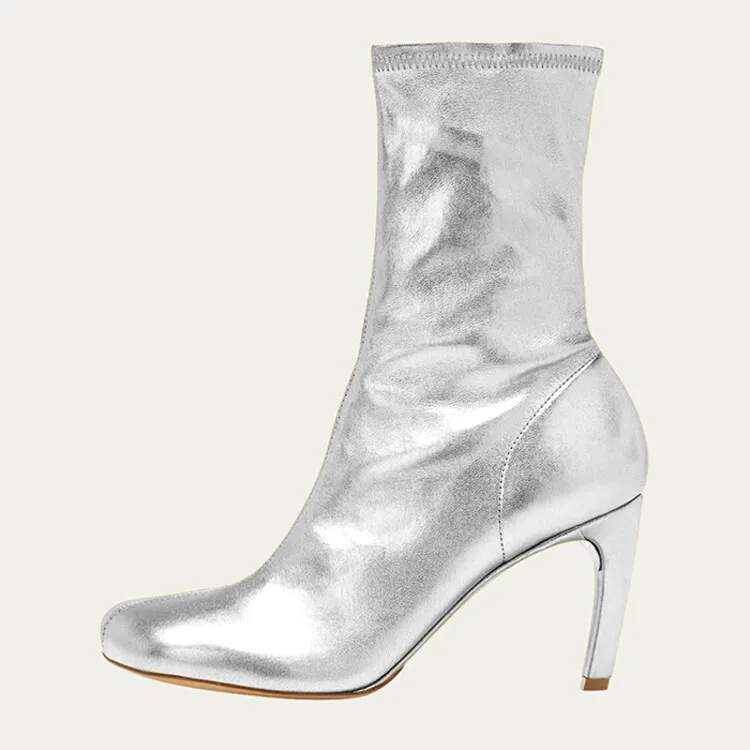 New European and American Large Women\'s Ankle Boots with Thin Square Head and Side Zipper for Autumn and Winter Short Boots