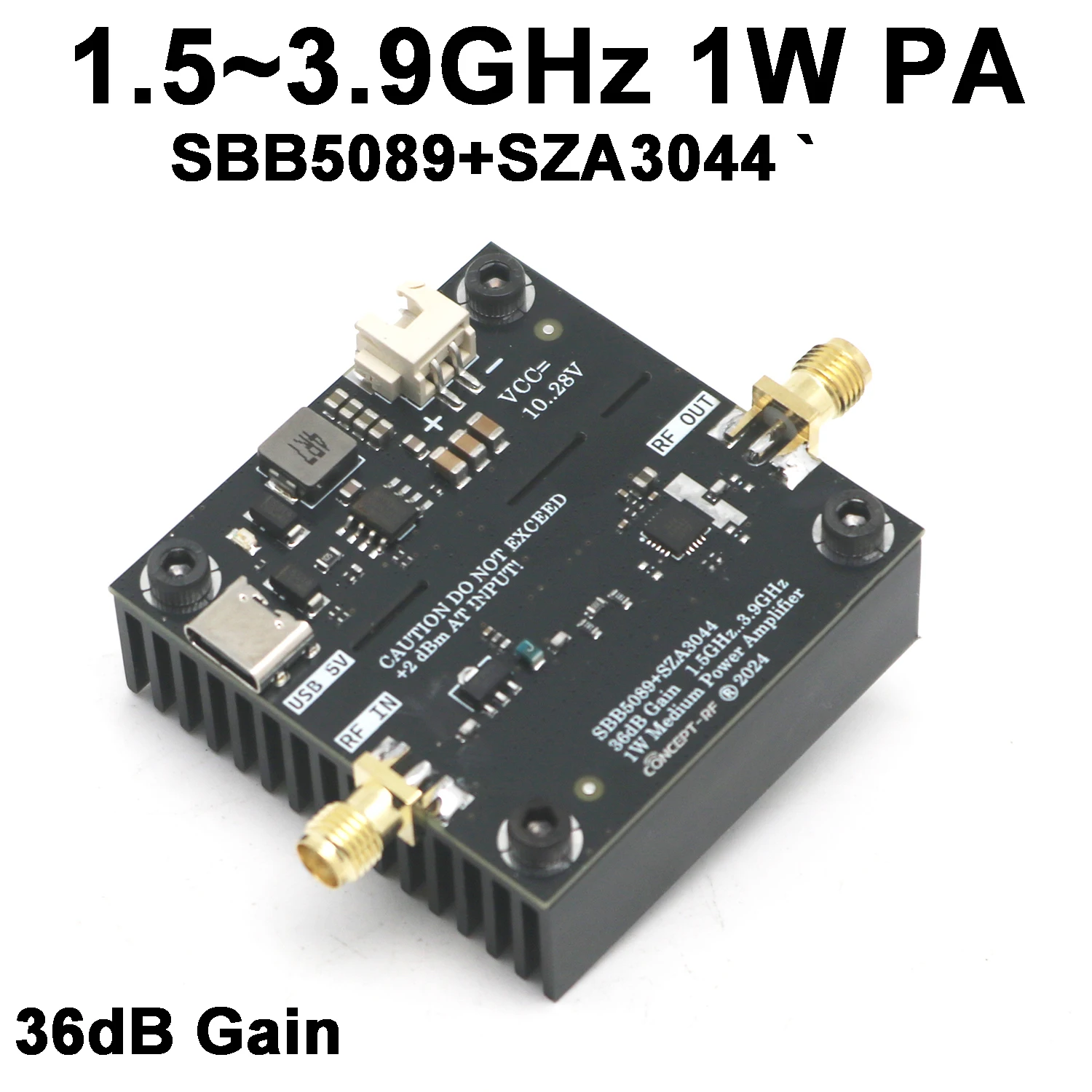1.5Ghz TO 3.9Ghz 1W RF Power Amplifier 36dB Gain Broadband Driver Radio 2.4G Transmitter Signal 1.5G GPS WIFI 2.4Ghz Lora AMP