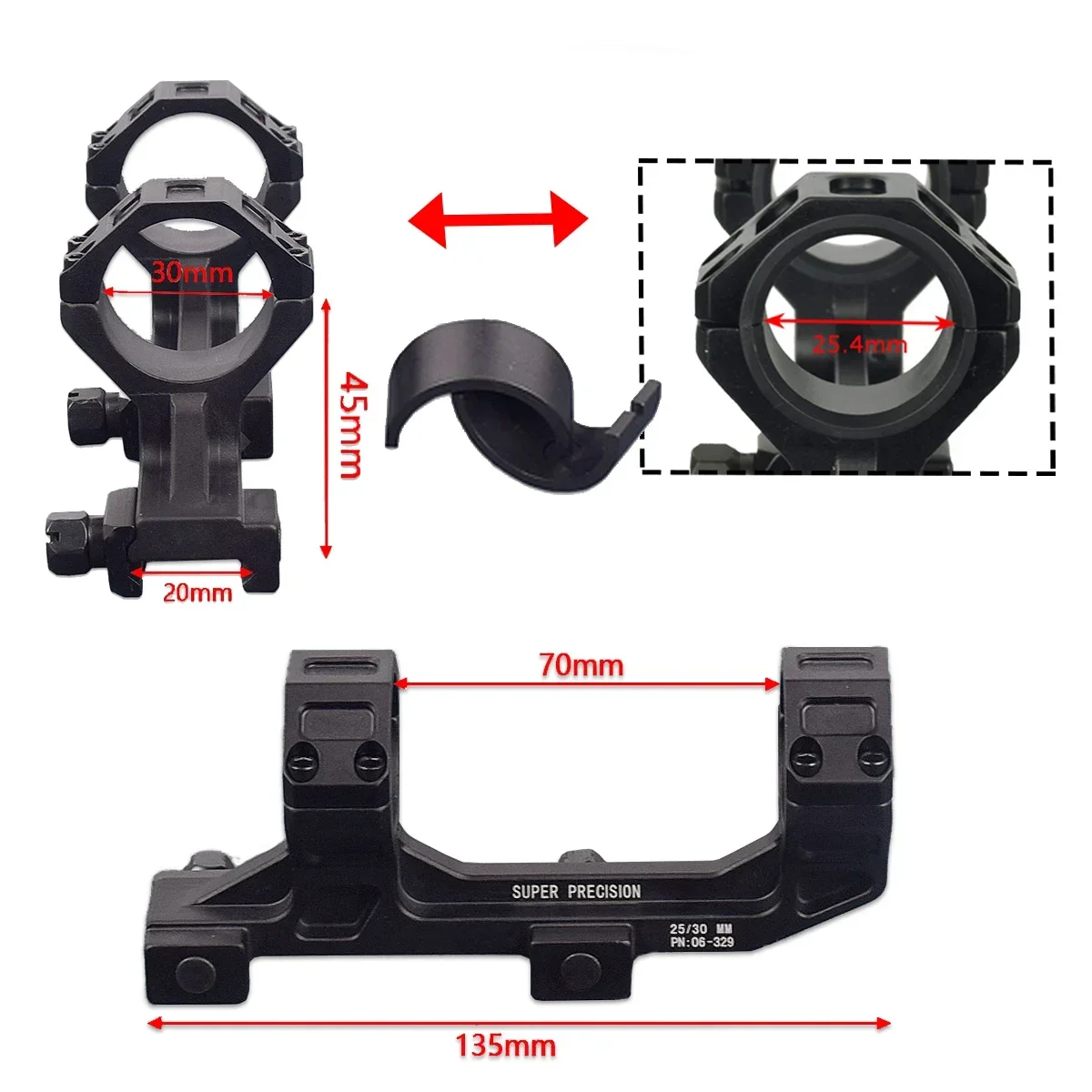 Low Profile Base GEISSELE Cantilever Scope Mount Anéis, 25.4mm, 30mm Anel ROF 45 90 RISER, RMR Red Dot, Super Precision, AR15, Novo