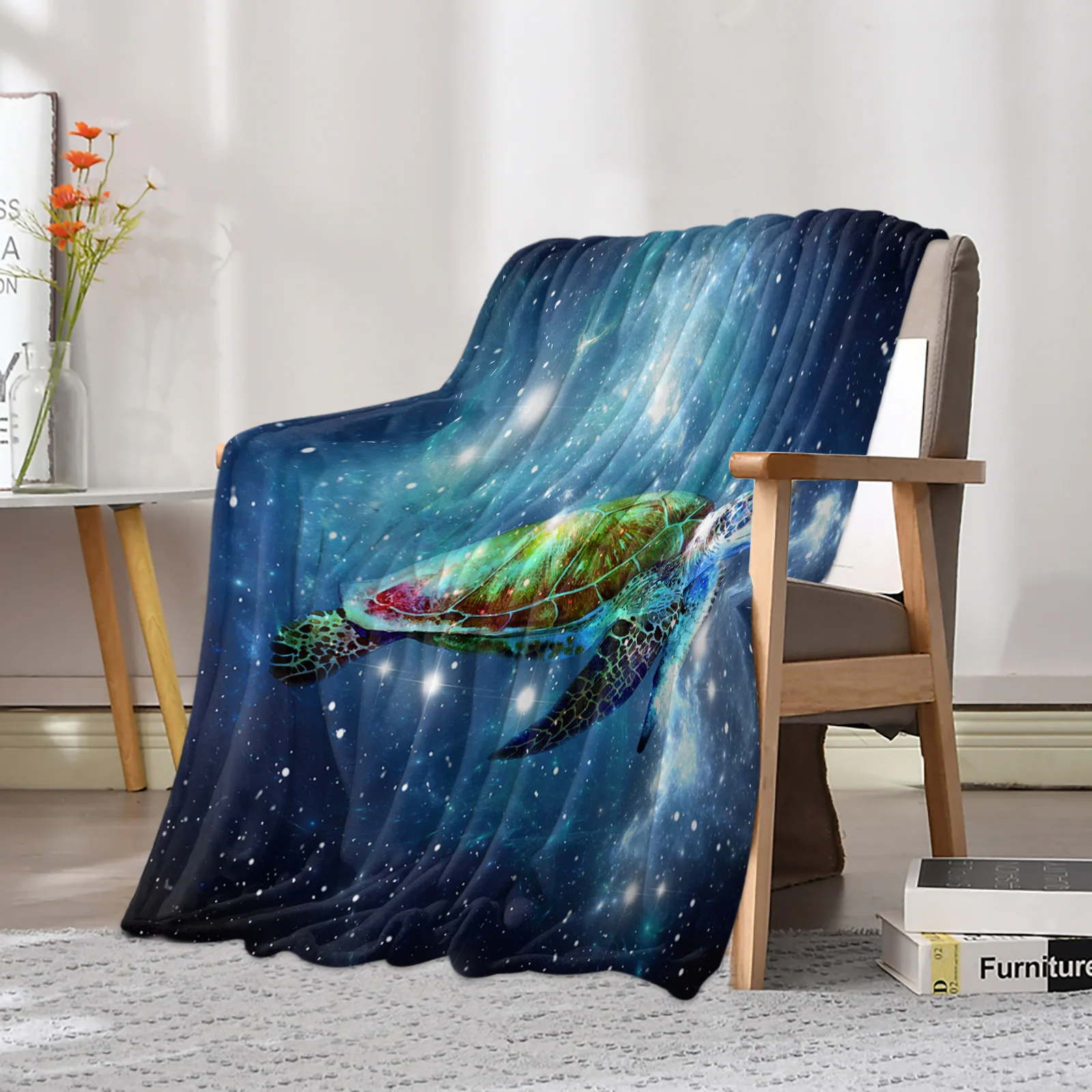 Star Sky Gradual Sea Turtle Printed Throw Blanket Flannel Fleece Blankets Warm Soft Throws for Sofa Couch Bed Bedroom Bedspread