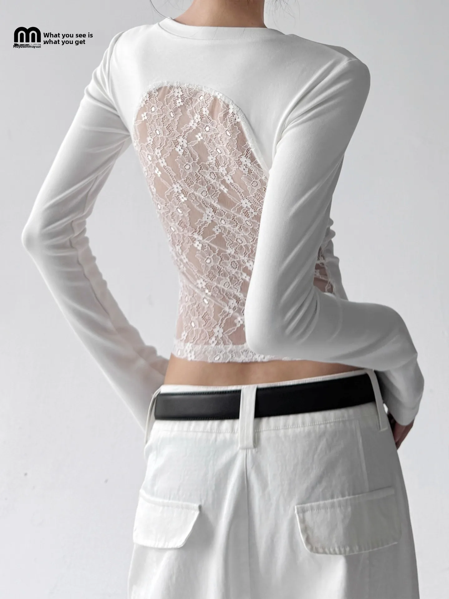 2025 outono novo sle feminino fino ajuste longo sve camiseta renda retalhos base irt casual wear para campus escritório e ci caminhada