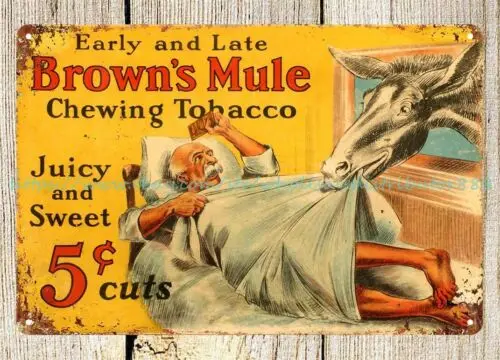 wall hanging art BROWN'S MULE CHEWING TOBACCO metal tin sign