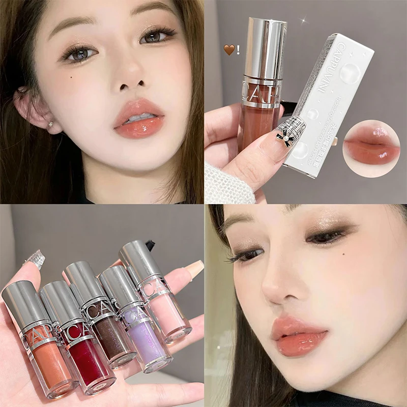 Cappuvini Peach Jelly Water Light Glass Lip Gloss Lasting Non stick Waterproof Plumping Moisturizing Lip Makeup Cosmetic
