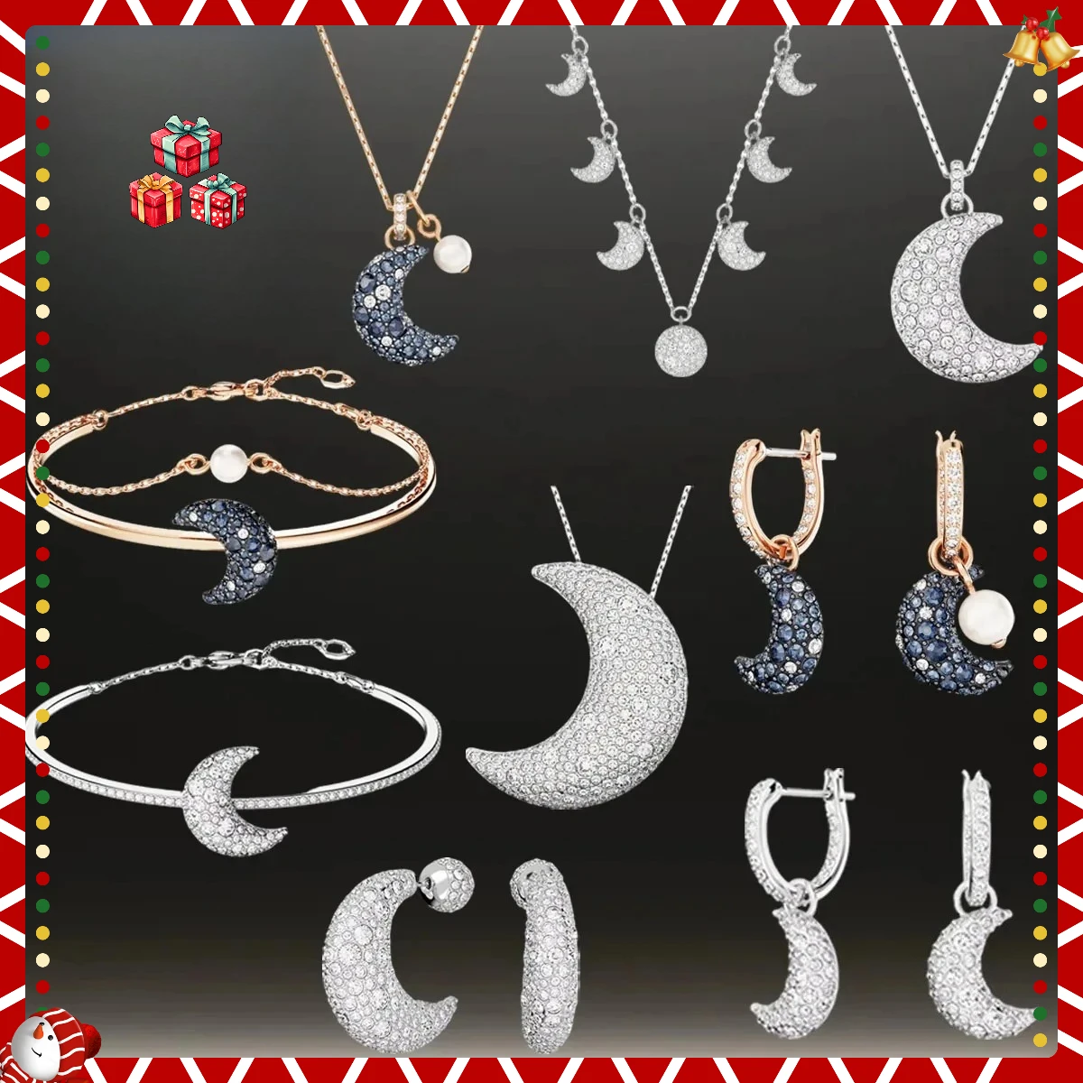 

2025 New High Quality European and American Style Moon Earrings Necklace Pendant Jewelry Set, Suitable for Daily Wearing