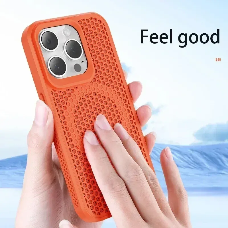 Funda de teléfono con disipación de calor y refrigeración para iPhone 16, 15, 14, 13, 12, 11 Pro Max Plus, cubierta magnética trasera dura transpirable para Magsafe