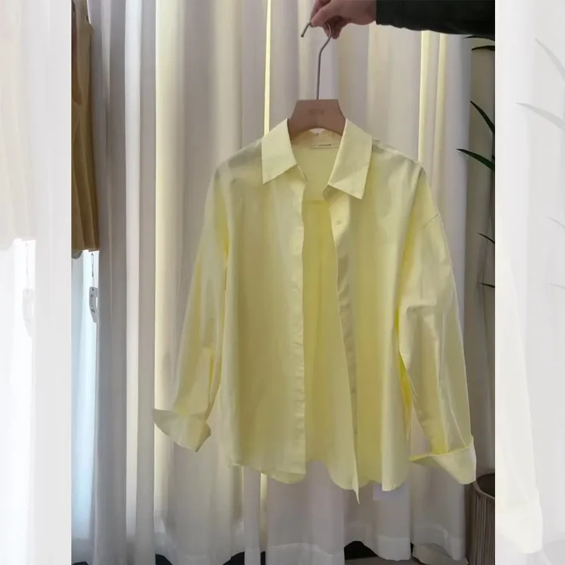 

Новая летняя женская желтая рубашка с длинным рукавом и воротником, защита от солнца, свободный крой, корейская версия, топ для повседневной носки