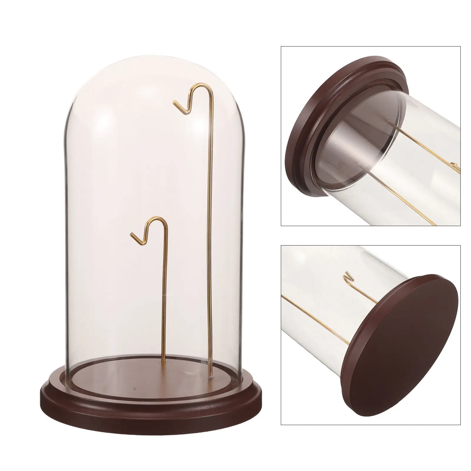 Clear Glass Dome Pocket Watch Display Case Cloche Wooden Base Dustproof Stand Organizer Showcase Holder Collection