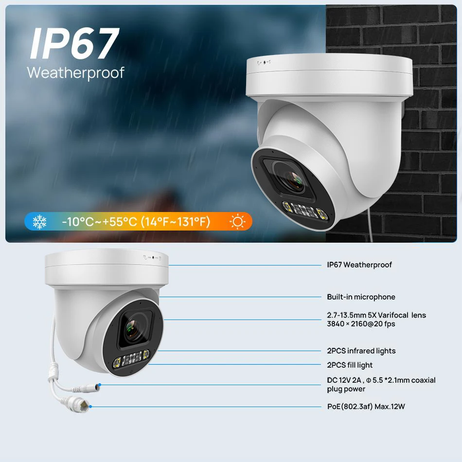 Câmera IP Hikvision-PTZ, 8MP, ColorVu, Zoom 5X, luz híbrida, áudio bidirecional, rede de slot para cartão SD, CCTV, venda de verão