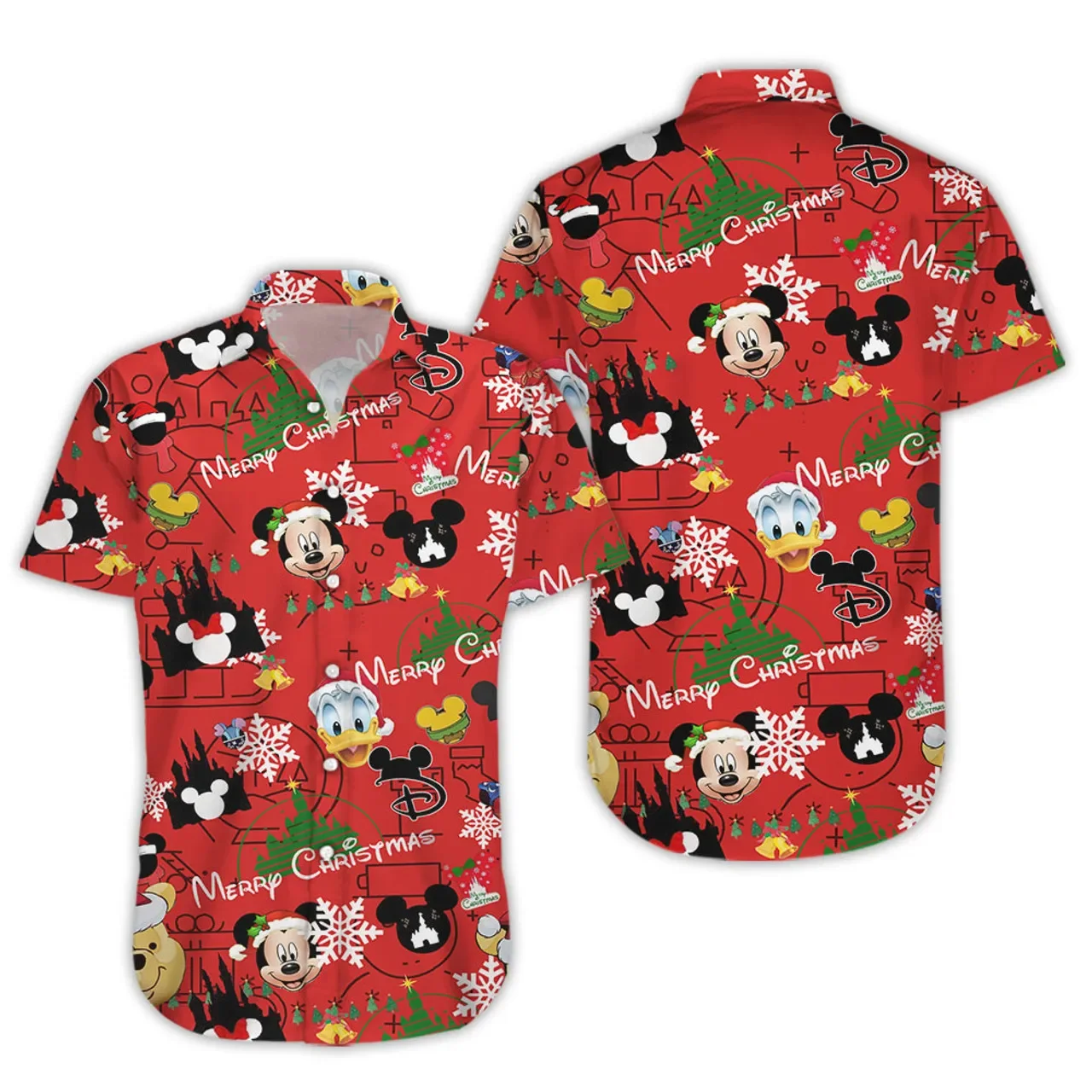 New Mickey Mouse Christmas Hawaiian Shirts Men\'s Casual Beach Shirt Disney Hawaiian Shirt Kids Short Sleeve Button Up Shirt