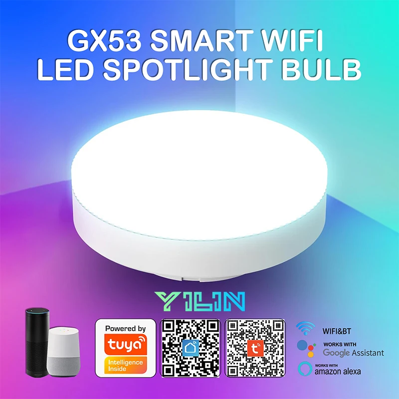 GX53 Smart WIFI Spotlight Bulb RGBCW 12W LED Downlight Intelligent APP Control Surface Mounted Cabinet Light AC220V For Wardrobe