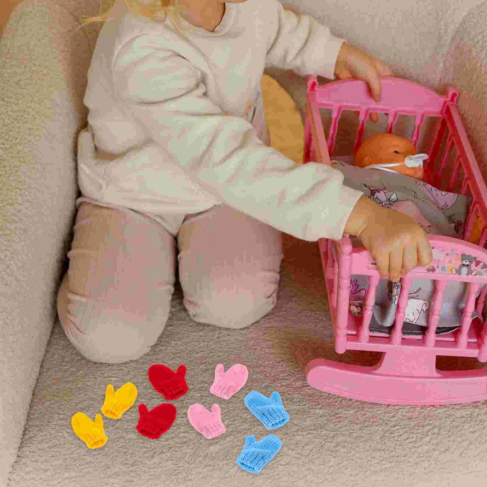 8 stücke Mini Gestrickte Handschuhe Für Diy Miniatur Handwerk Kleine Handschuhe Ornamente Entzückende Kleine Winter Zubehör Mini Haus D