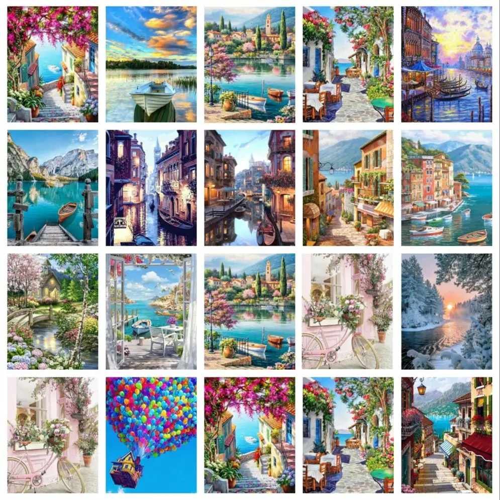 

AB Diamond Painting City Street Landscape Home Decor Rhinestones Diy Gift Embroidery Sale House