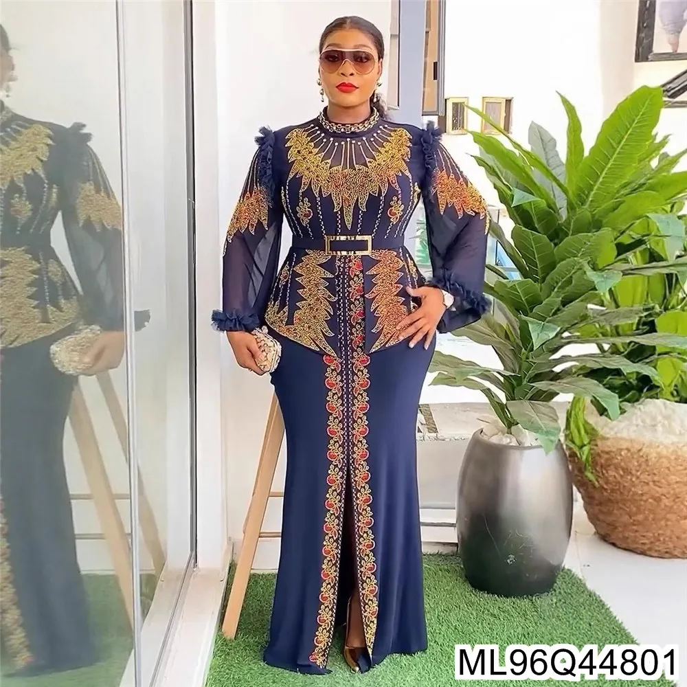 

African Women's Long-sleeved Fashionable European and American Tail-end Dress, Bridesmaid's Heavy Diamond Ironed Dress ML96Q448