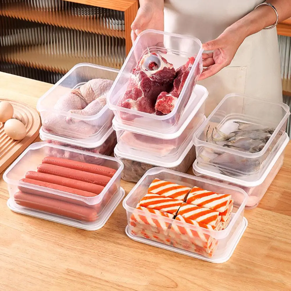 Home Refrigerator Dumpling Box Rectangular Plastic Sealed Storage Box Food Crisper Box with Lid Food Crisper Fresh Spacer Clear