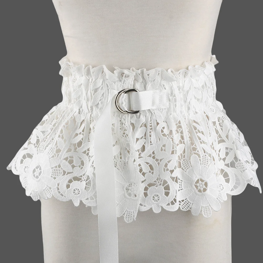 Ceinture gothique en dentelle pour femmes, sous-culture, noir et blanc, accessoire de taille, large ceinture élastique, extensible et élargie, Y2K