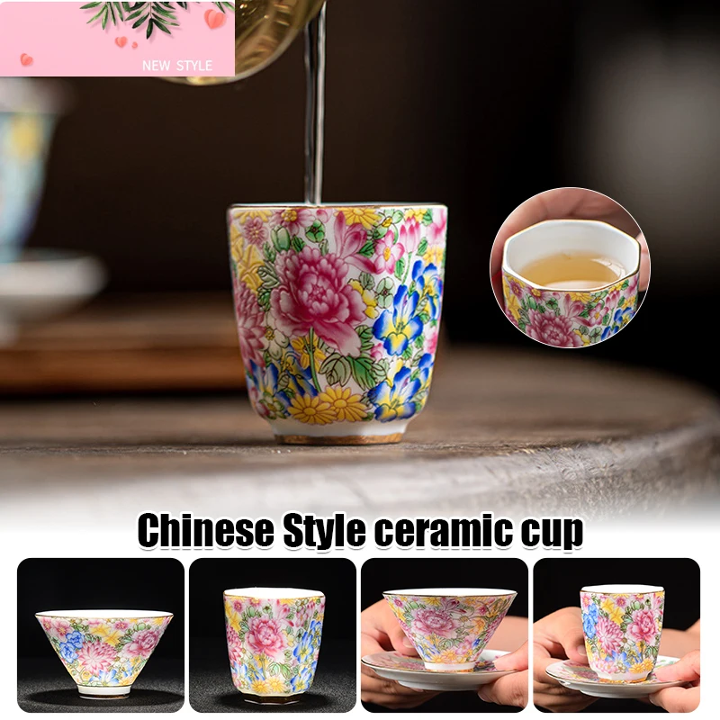 

Эмалированная керамическая чайная чашка в китайском стиле, набор ручной росписи, чайная чашка с подставкой, чашка кунг-фу, домашний декор, посуда для напитков