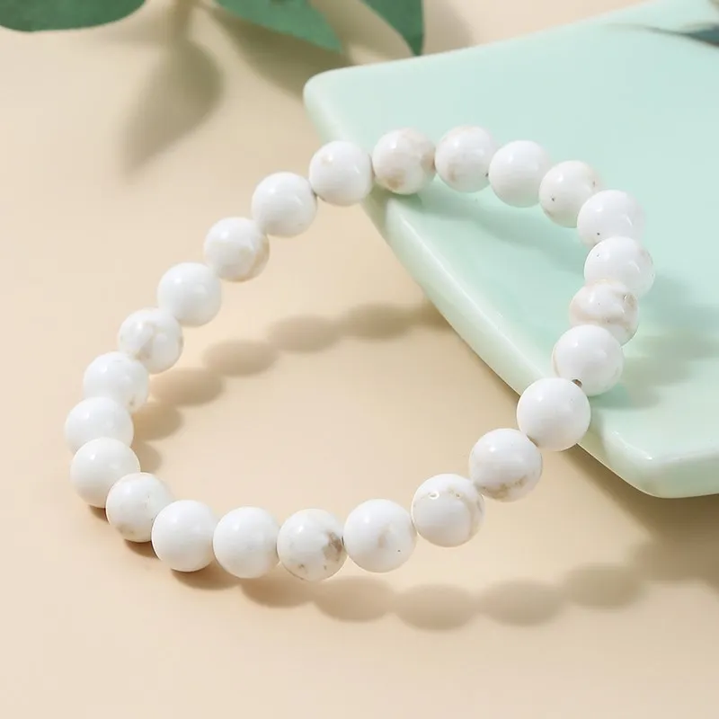 JD الطبيعية المغنسيوم حبة أساور النساء منغوليا Howlite الجولة الخرزة الريكي أحجار استشفاء ستراند أساور خاتم هدايا مجوهرات أنيقة