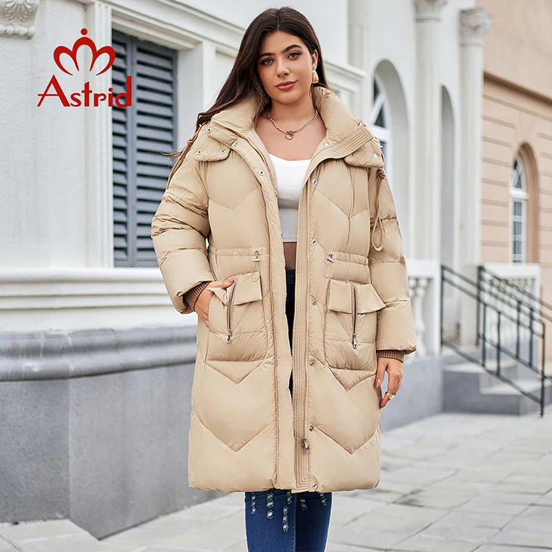 Astrid 2024 Women\'s Winter Down Jacket Plus Size Woman Clothing Long Thick Warm Hood Female Quilted Parka Coats Waist Slim 30193