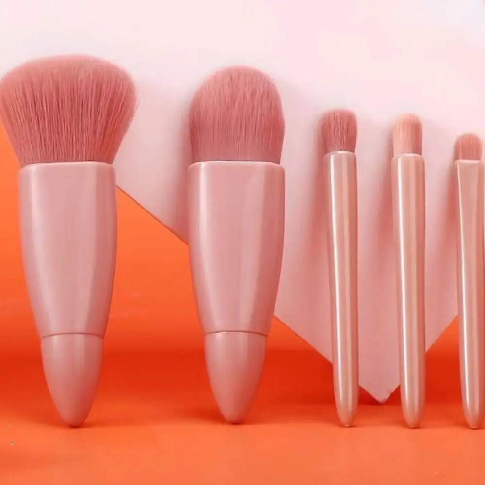 5Pcs Loose Powder Brush Mini Makeup Brushes Set with Mirror Box Eye Shadow Brush Eyebrow Eyeliner Brush Highlighter Brush Blush