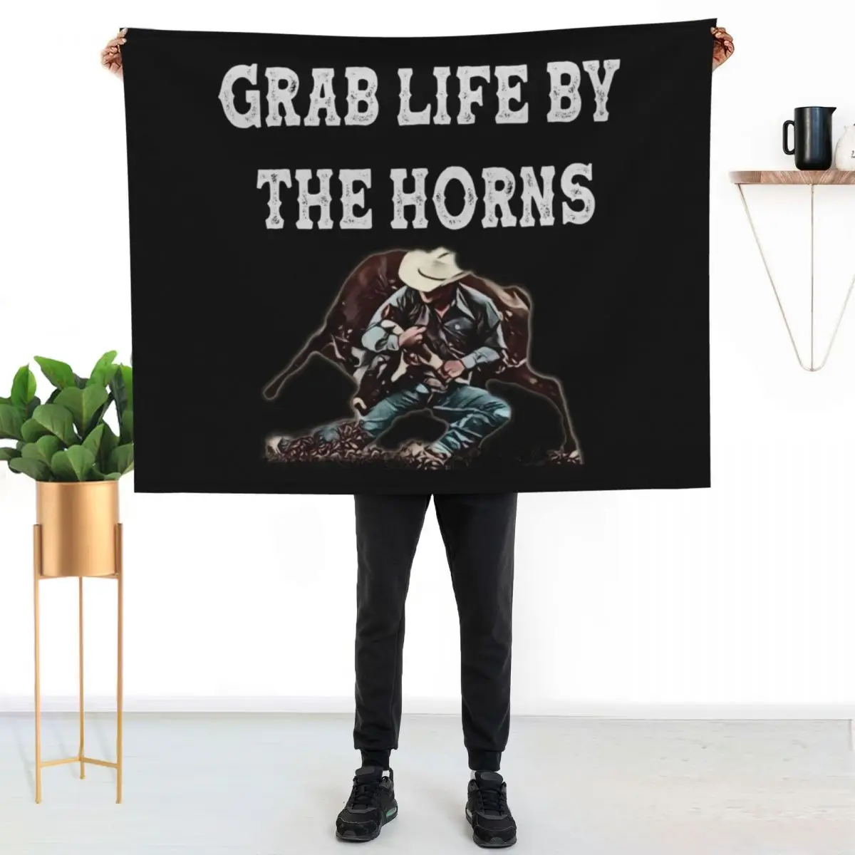 Grab Life By The Horns - Steer Wrestler Throw Blanket Luxurious Soft Blanket Holiday Gift for Family