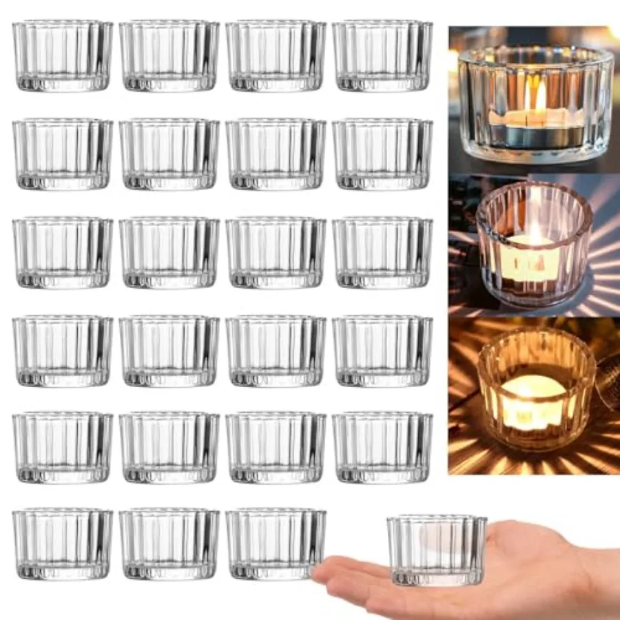 

Tealight Candle Holders Set of 48 Thick Clear Glass, Tea Light Holder Bulk, Votive Candle Holders for Wedding Table Decor, Part