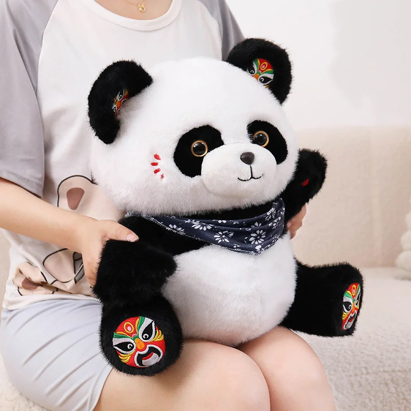 Panda Stuffed Doll Chinese Opera Mask Design Multi Size Soft Plush Animal for Living Room Cultural Accent Holiday Gift