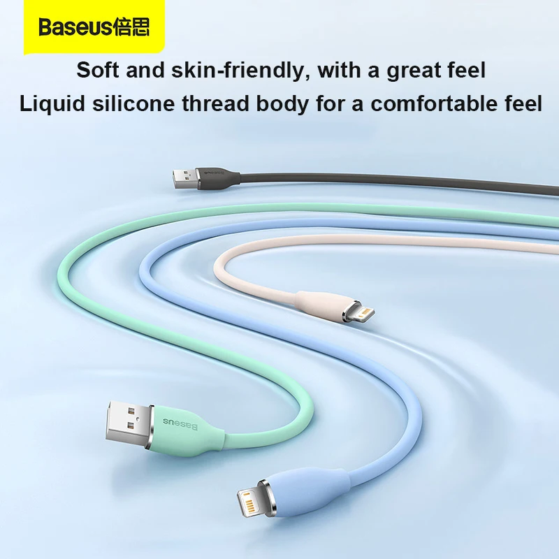 Baseus Liquid Silicone Fast Charging Data Cable USB To IP 2.4A PD Lighting Waterproof for iPhone 7/8/12/13 Pro Xs Max iPad