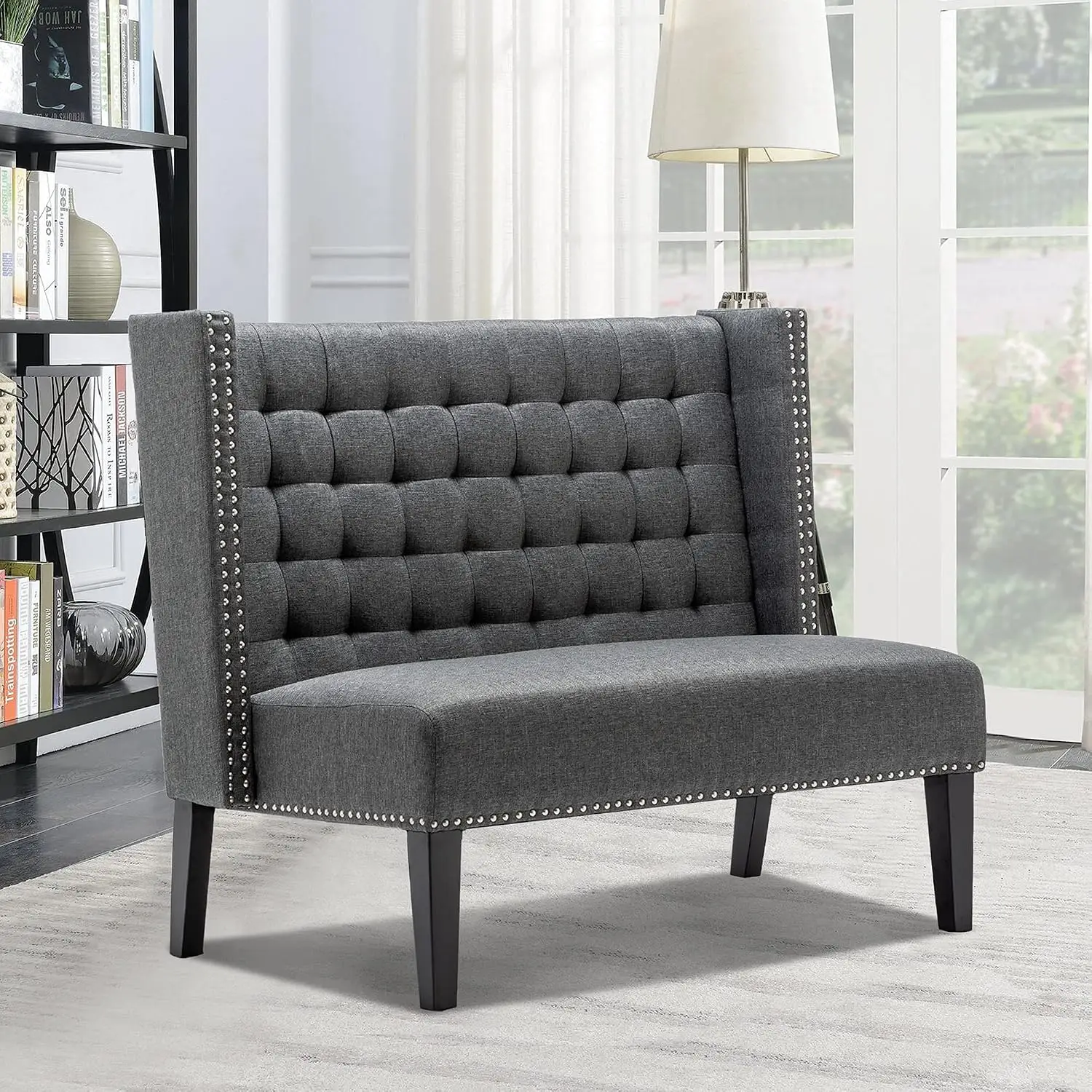 Modern Loveseat Settee Bench Sofa Upholstered Banquette Couch for Dining Living Room Hallway or Entryway Seating Funiture with W