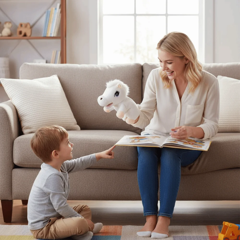 Cavalo animal pequeno cavalo fantoche simulação macio cavalo de pelúcia brinquedos contar histórias educação precoce mão dedo história fantoche presente