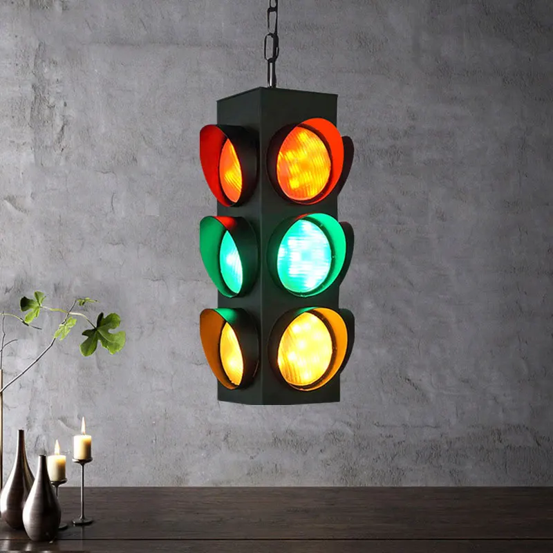 

Loft Retro Creative Industrial Chandelier Restaurant Bar Cafe Traffic Light Modeling Chandelier Led Glass Decorative Lamp