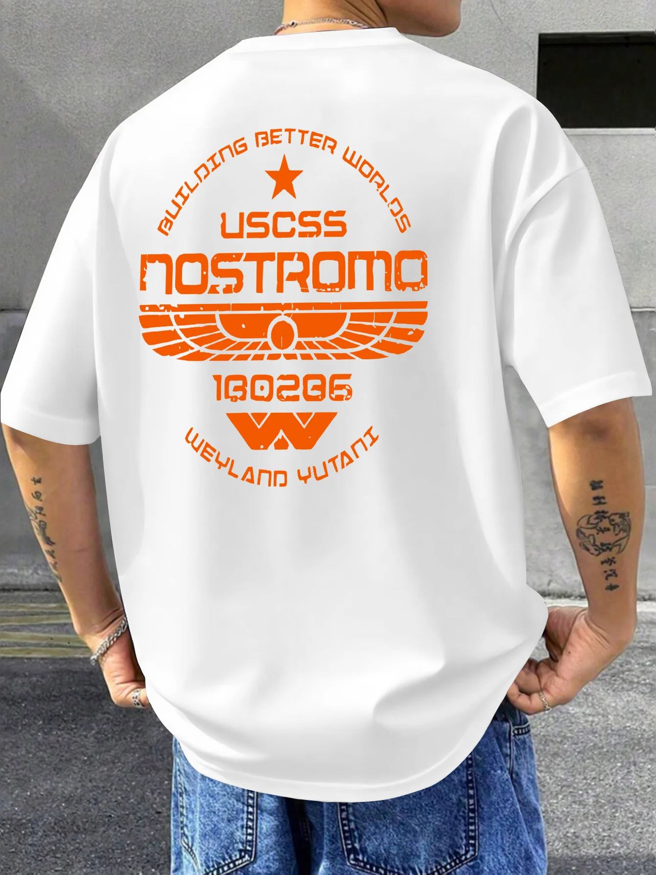 Camiseta con estampado retro Alien Nostromo, holgada, informal, de manga corta, de algodón puro, para todas las estaciones, estilo urbano, camisetas con gráficos de la película Alien