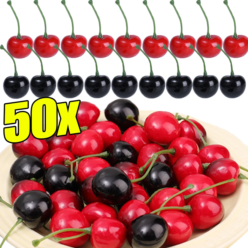 50/10Pcs Simulation Cherry Decor Artificial Fruit Model Fake Cherry Ornament Craft Food Photography Props Home Party Decoration